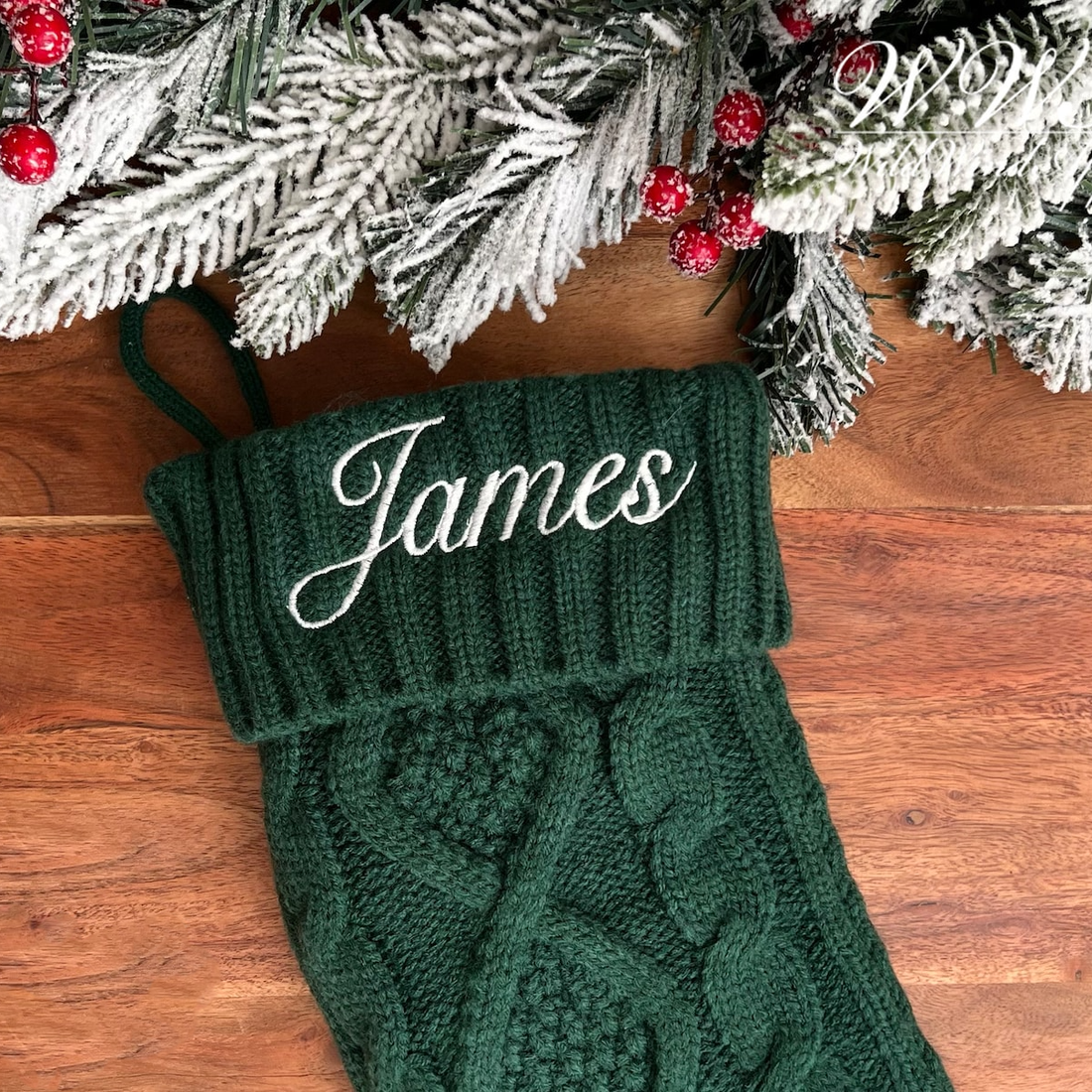 Embroidered cable-knit Christmas stockings with names, alternate view 4
