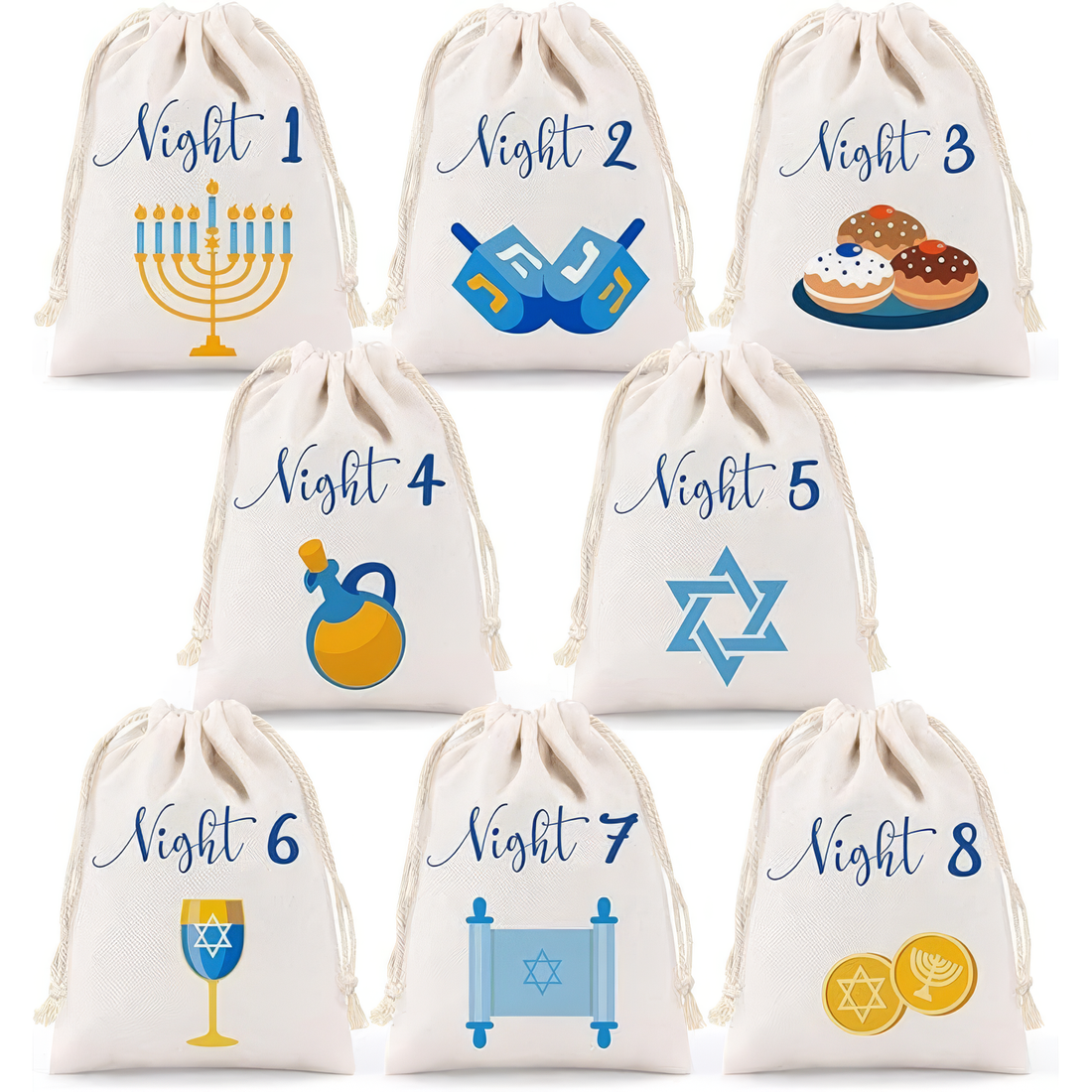 Personalized 8 Nights of Hanukkah Drawstring Bags favor bag, alternate view 2