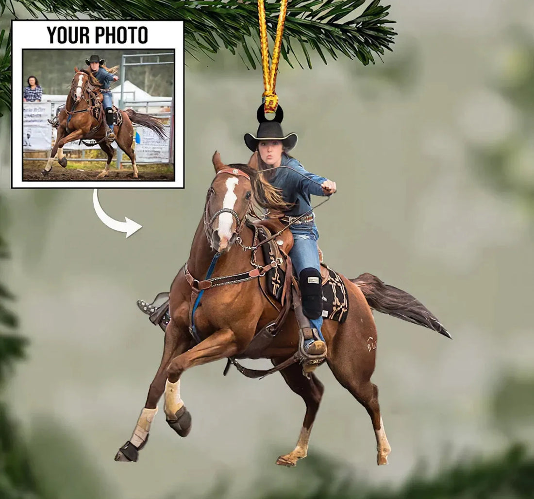 Custom Horse Photo Ornament, Personalized Equestrian Gift fo personalized custom shaped acrylic ornament, alternate view 3