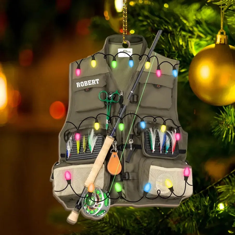 Fishing Vest - Personalized Christmas Gifts Custom Acrylic Ornament for Him, for Dad, Fishing Lovers