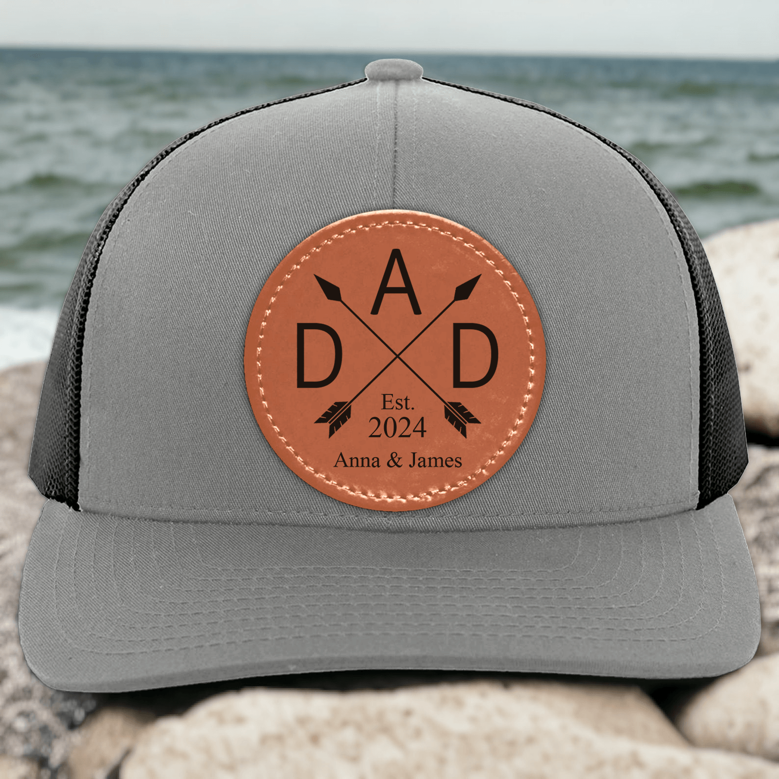 Custom Papa Trucker Hat with Kids' Names - Personalized Leather Patch Hat/Cap - Father's Day Gift for Him, Husband, Daddy, Grandpa, Dad