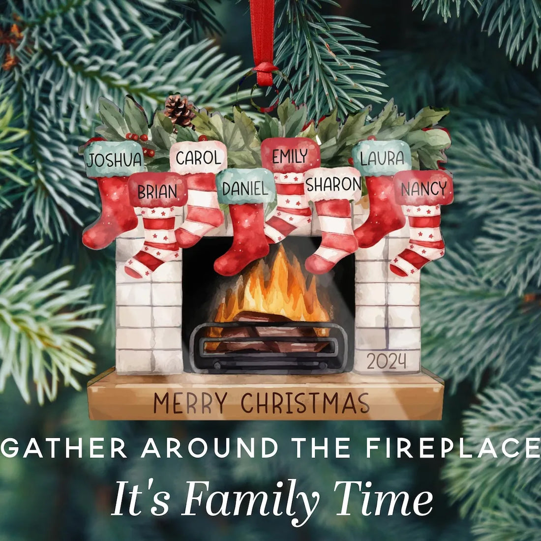 Personalized Christmas Stockings On Fireplace Custom Name Or personalized custom shaped acrylic ornament, alternate view 4