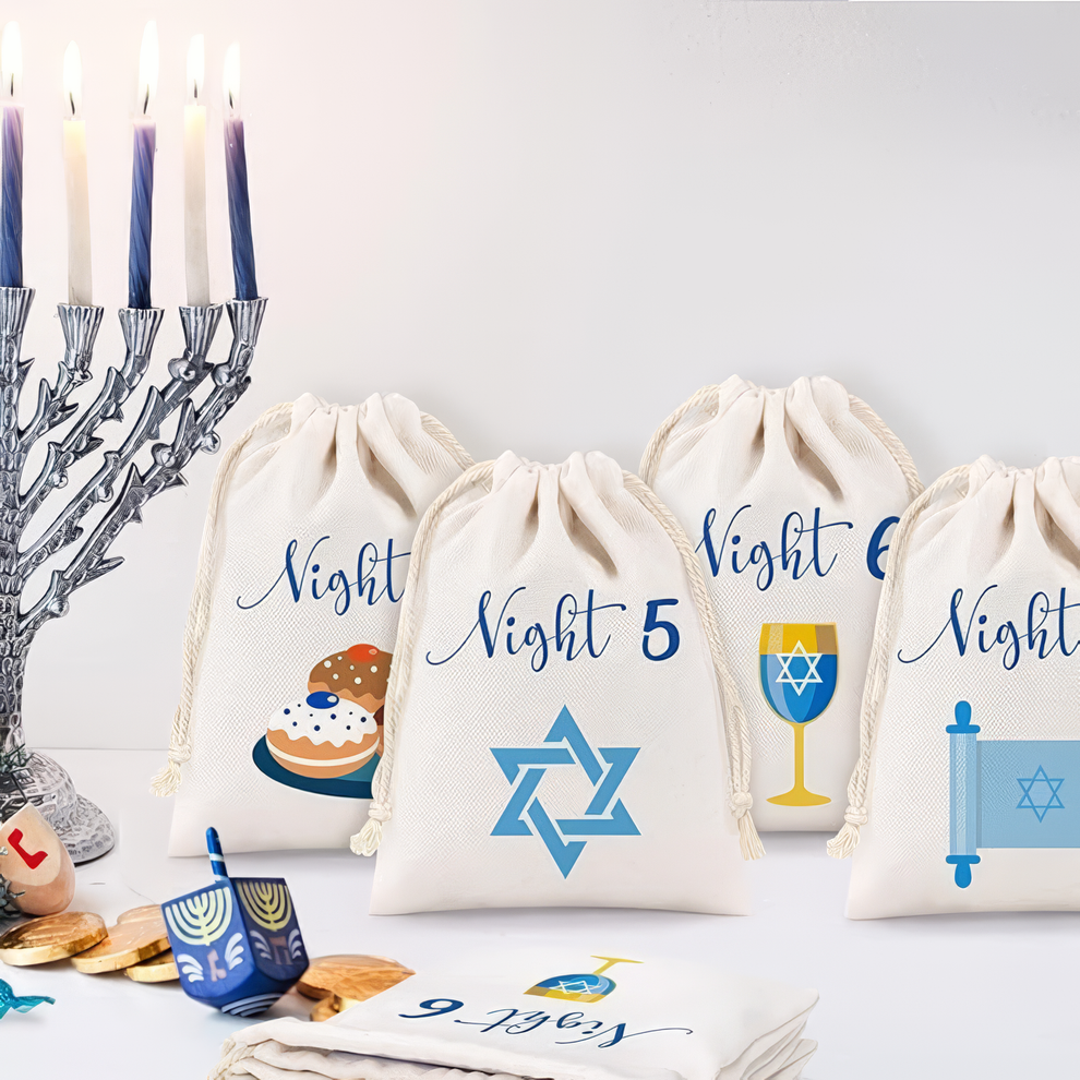 Personalized 8 Nights of Hanukkah Drawstring Bags favor bag, main view