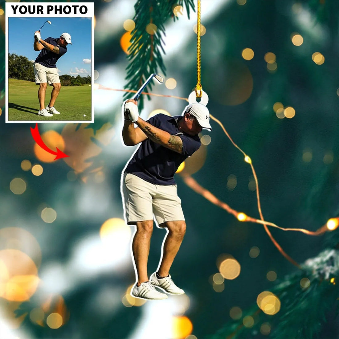 Personalized Golfer Photo Ornament custom shaped acrylic ornament, alternate view 2