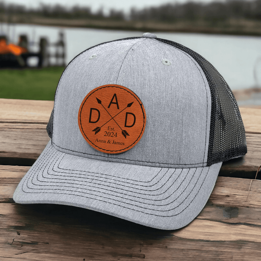 Custom Papa Trucker Hat with Kids' Names leather patch hat, main view