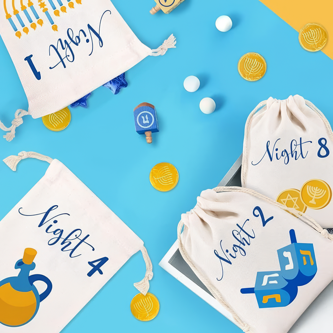 Personalized 8 Nights of Hanukkah Drawstring Bags favor bag, alternate view 5