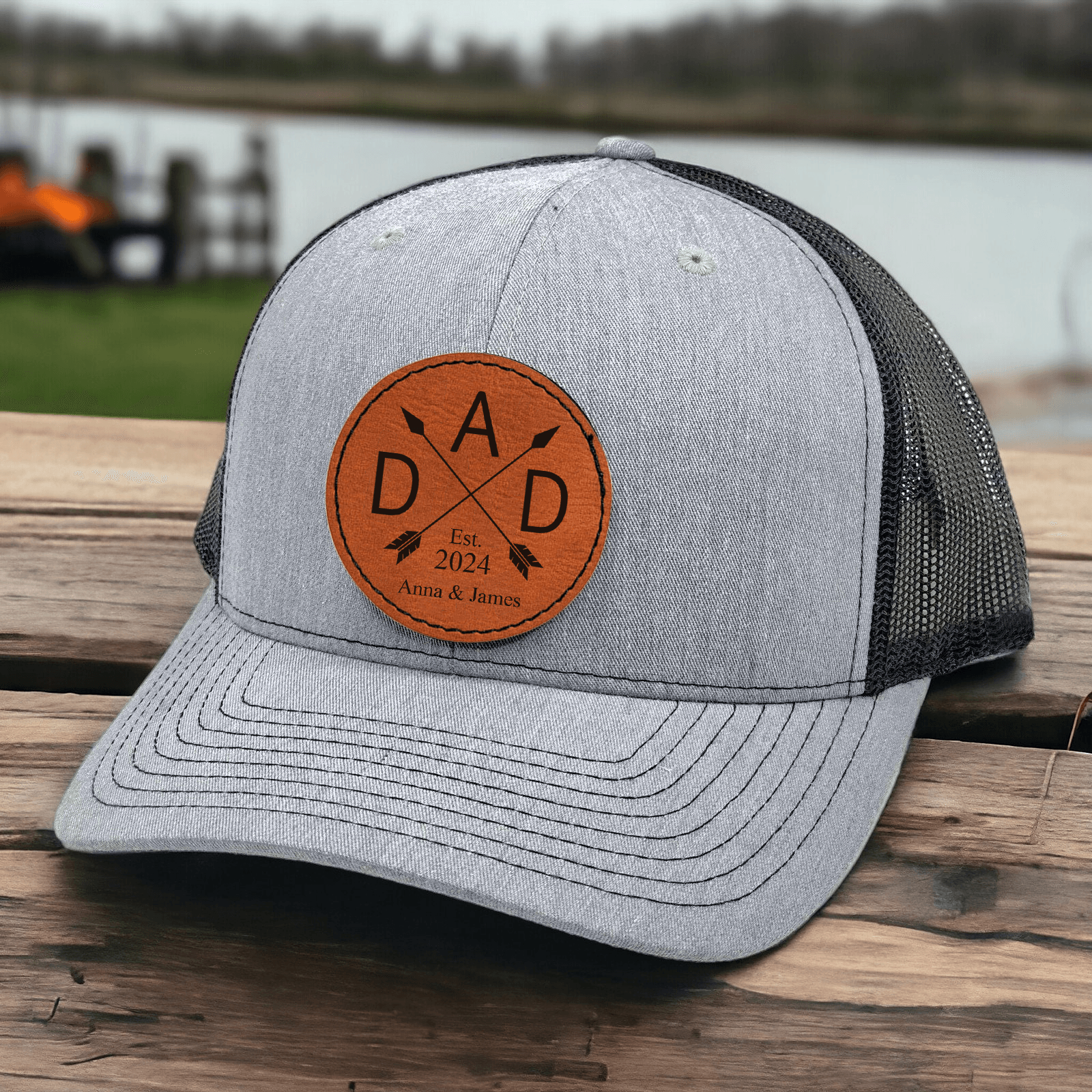 Custom Papa Trucker Hat with Kids' Names - Personalized Leather Patch Hat/Cap - Father's Day Gift for Him, Husband, Daddy, Grandpa, Dad