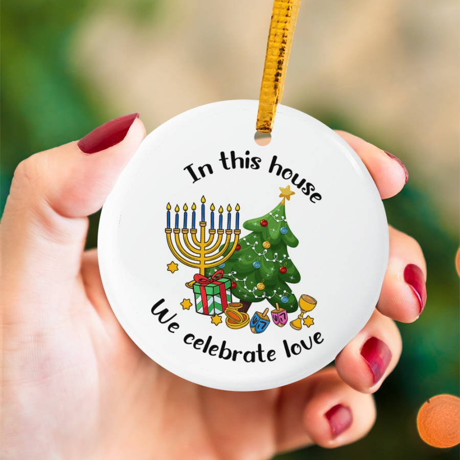 Hanukkah Ceramic Ornament - Interfaith Family Gift Ideas, Jewish and Christian Family Decorations