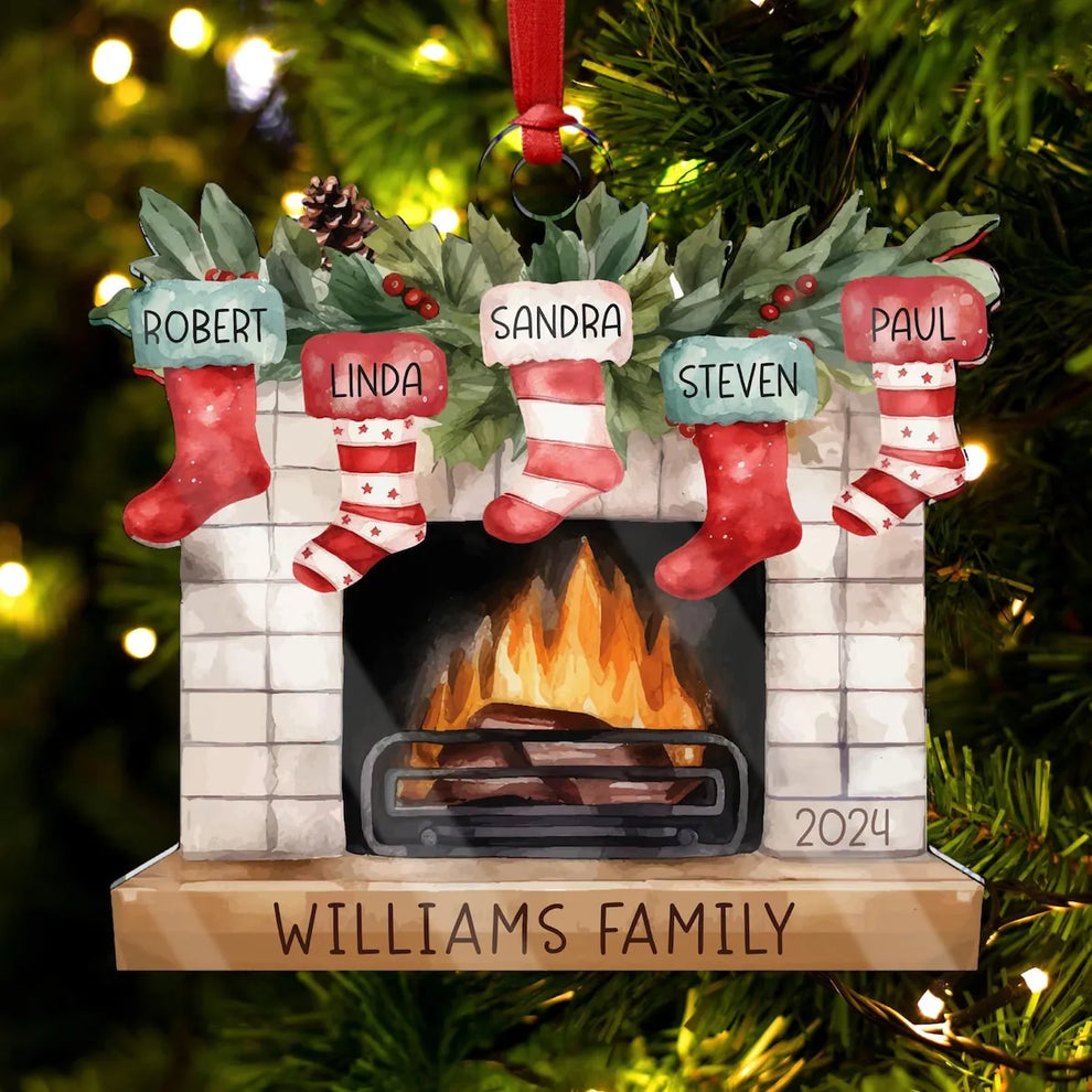 Personalized Christmas Stockings On Fireplace Custom Name Or personalized custom shaped acrylic ornament, main view