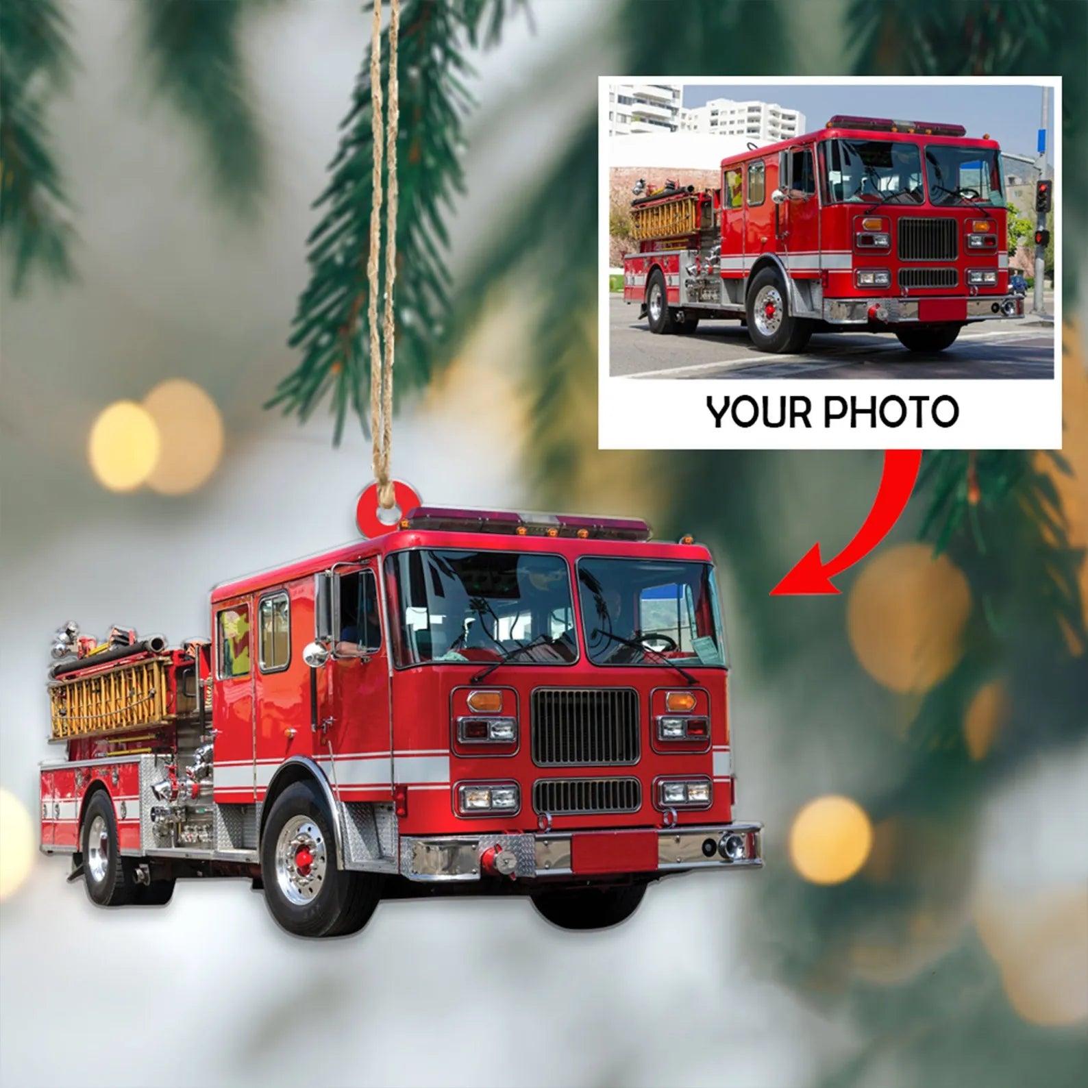 Custom Fire Truck Ornament - Personalized Photo Gift for Firefighter, Paramedic | Christmas Decoration