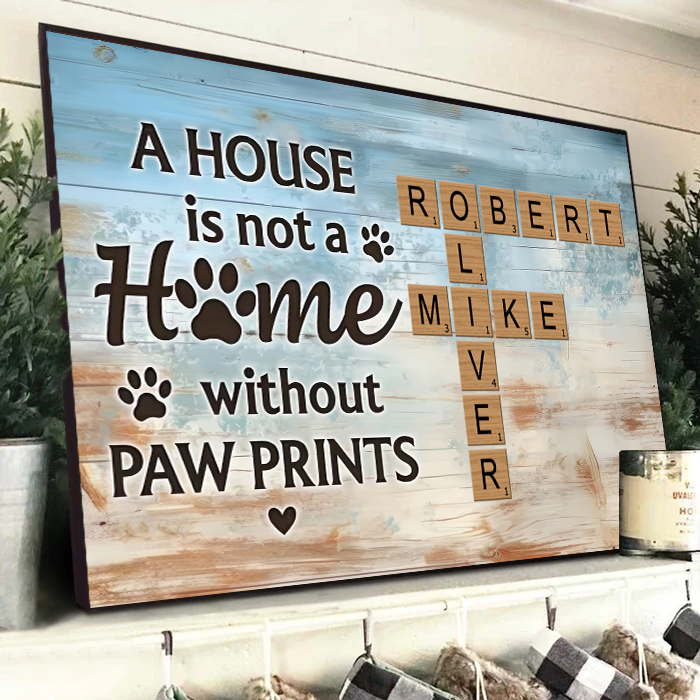 Home With Paw Prints Pet Crossword Puzzle Art - Personalized Horizontal Canvas Prints - Gift For Dog Lovers, Cat Lovers, Pet Lovers