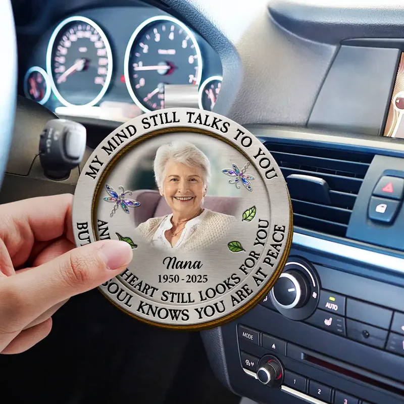 Custom Photo Memorial My Mind Still Talks To You - Personalized Shaped Car Visor Clip - Memorial Sympathy Gifts For Loss Of Mom, Dad