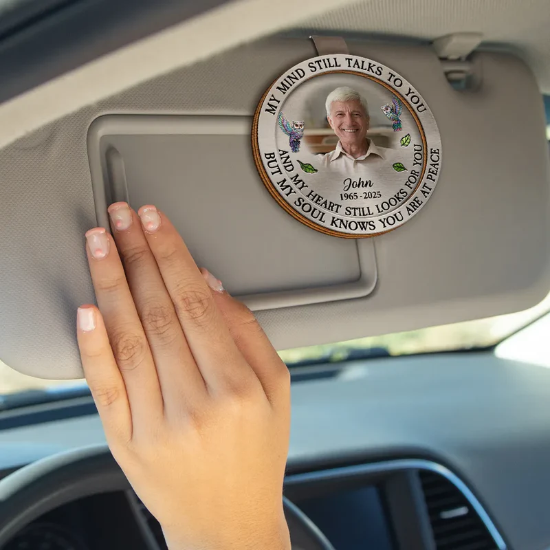 Custom Photo Memorial My Mind Still Talks To You - Personalized Shaped Car Visor Clip - Memorial Sympathy Gifts For Loss Of Mom, Dad