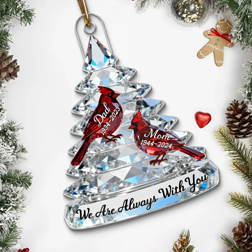 Memorial Tree Cardinals Christmas - Personalized Custom Shaped Acrylic Ornament - Memorial Sympathy Gifts For Loss Of Mom, Dad