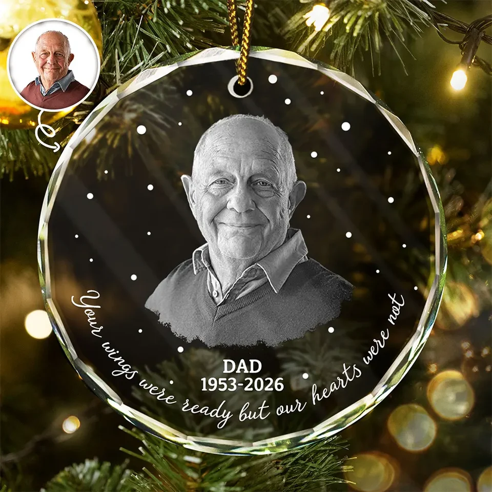 Custom Photo Memorial Your Wings Were Ready - Personalized Christmas Circle Glass Ornament - Memorial Sympathy Gifts For Loss Of Mom, Dad