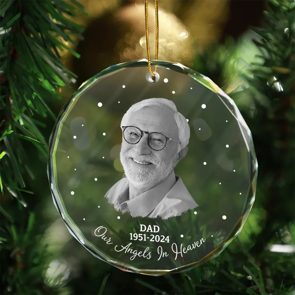 Custom Photo Memorial Your Wings Were Ready - Personalized Christmas Circle Glass Ornament - Memorial Sympathy Gifts For Loss Of Mom, Dad