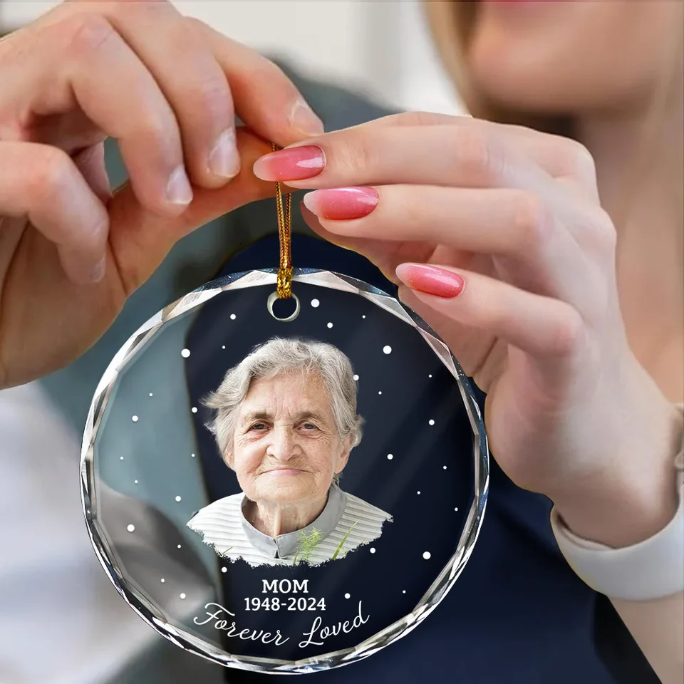 Custom Photo Memorial Your Wings Were Ready - Personalized Christmas Circle Glass Ornament - Memorial Sympathy Gifts For Loss Of Mom, Dad