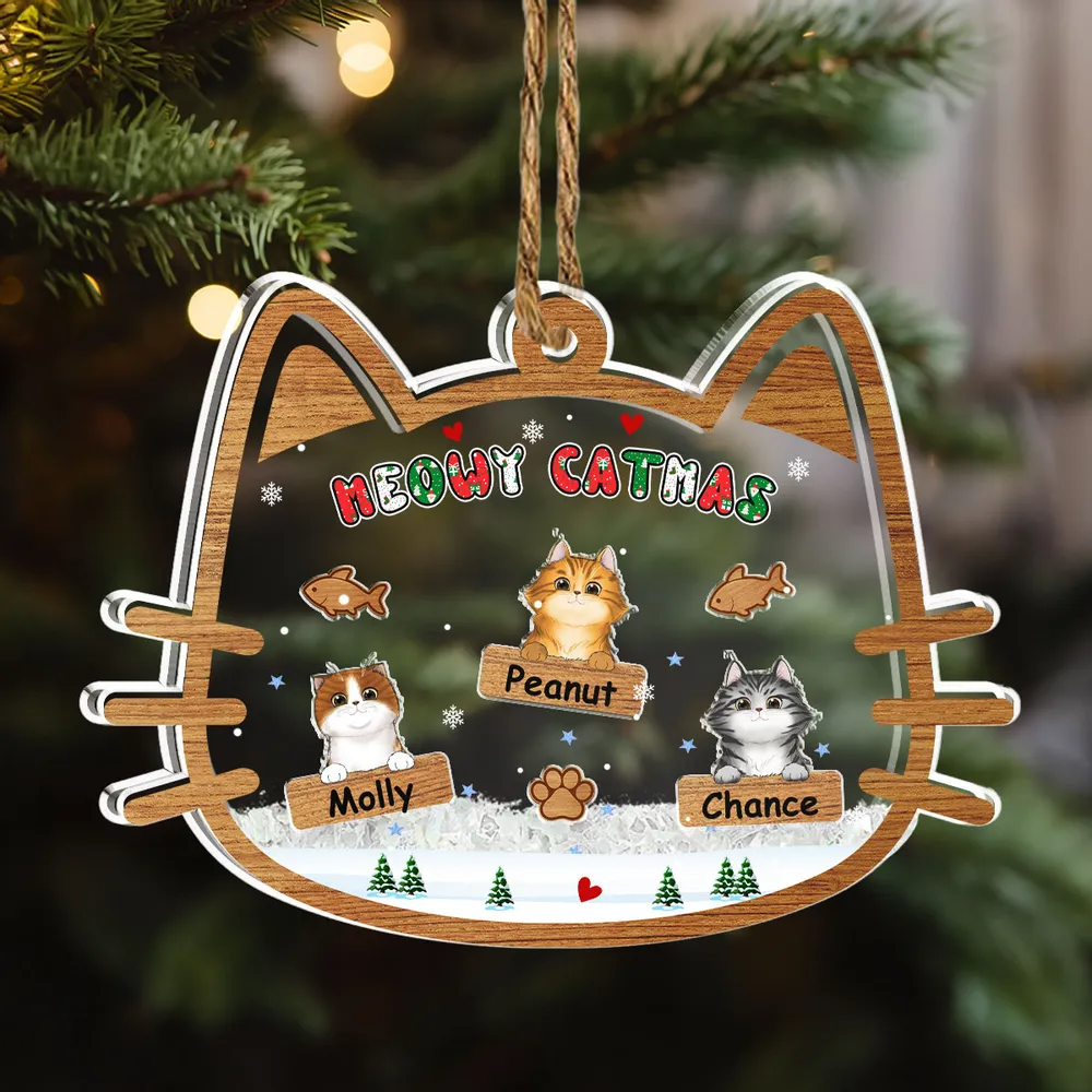 Meowy Catmas - Custom 3 Layers Shaker Ornament - Christmas Gift for Cat Lovers, Pet Lovers, Cat Mom, Cat Dad