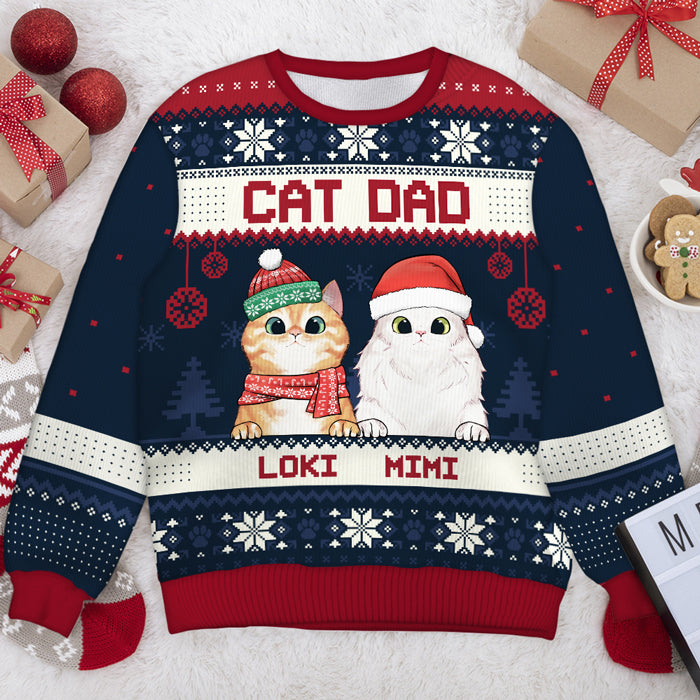 Personalized Merry Christmas, Cat Mom Cat Dad ugly Christmas sweater, alternate view 2