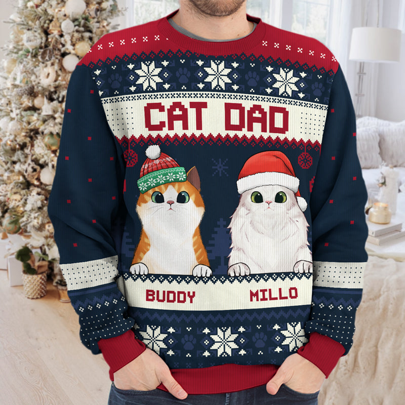 Personalized Merry Christmas, Cat Mom Cat Dad ugly Christmas sweater, alternate view 3