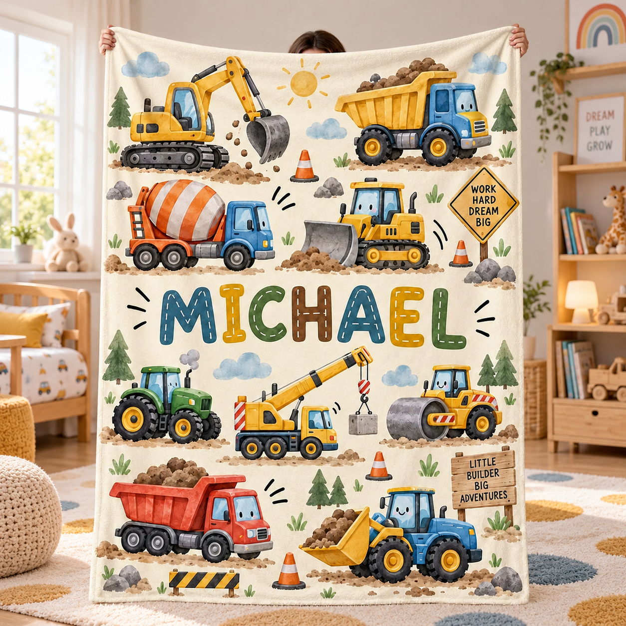 Custom Name Excavator - Personalized Custom Blanket - Gift For Son, Grandson, Boys