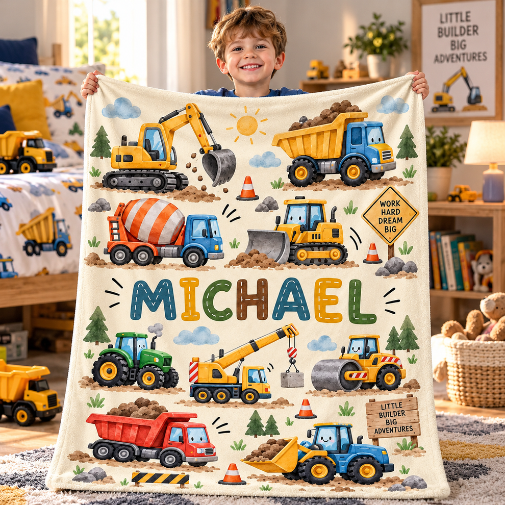 Custom Name Excavator - Personalized Custom Blanket - Gift For Son, Grandson, Boys