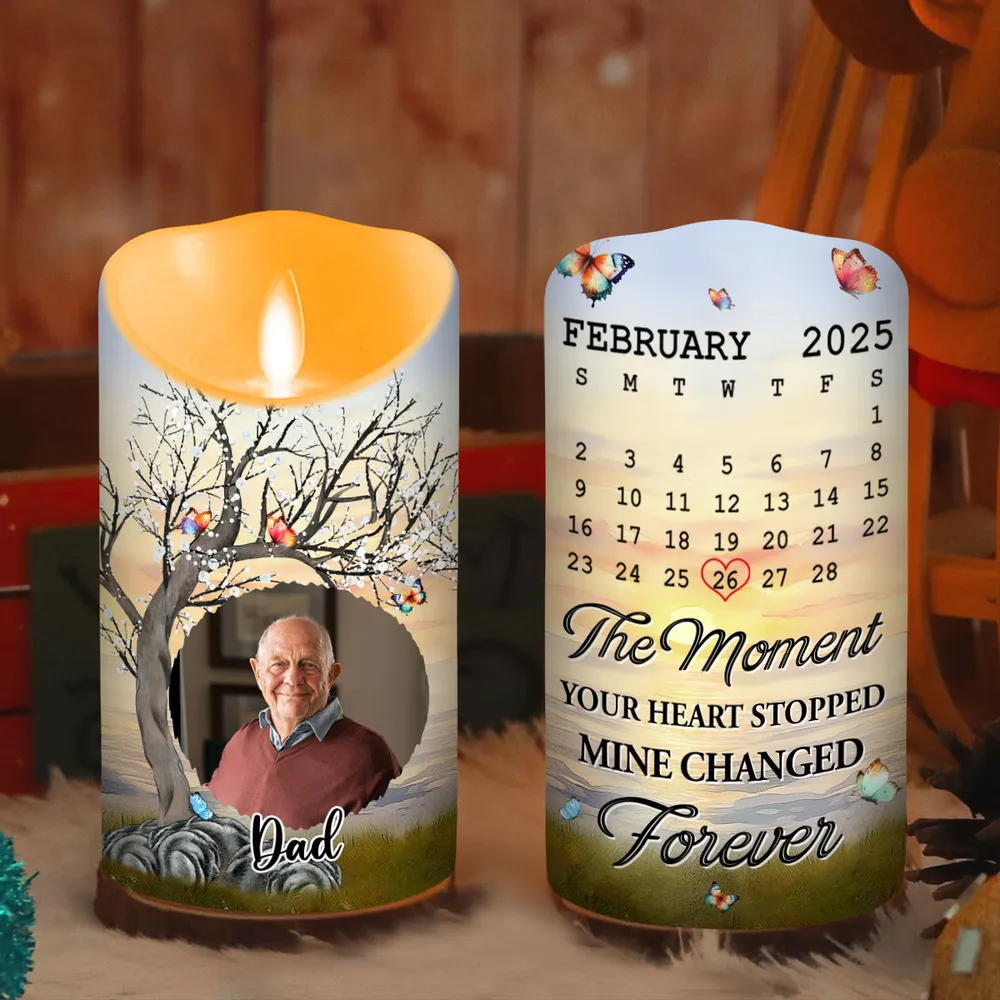 Custom Photo Mine Changed Forever Memorial - Personalized Custom LED Candle - Sympathy Gift For Family Members