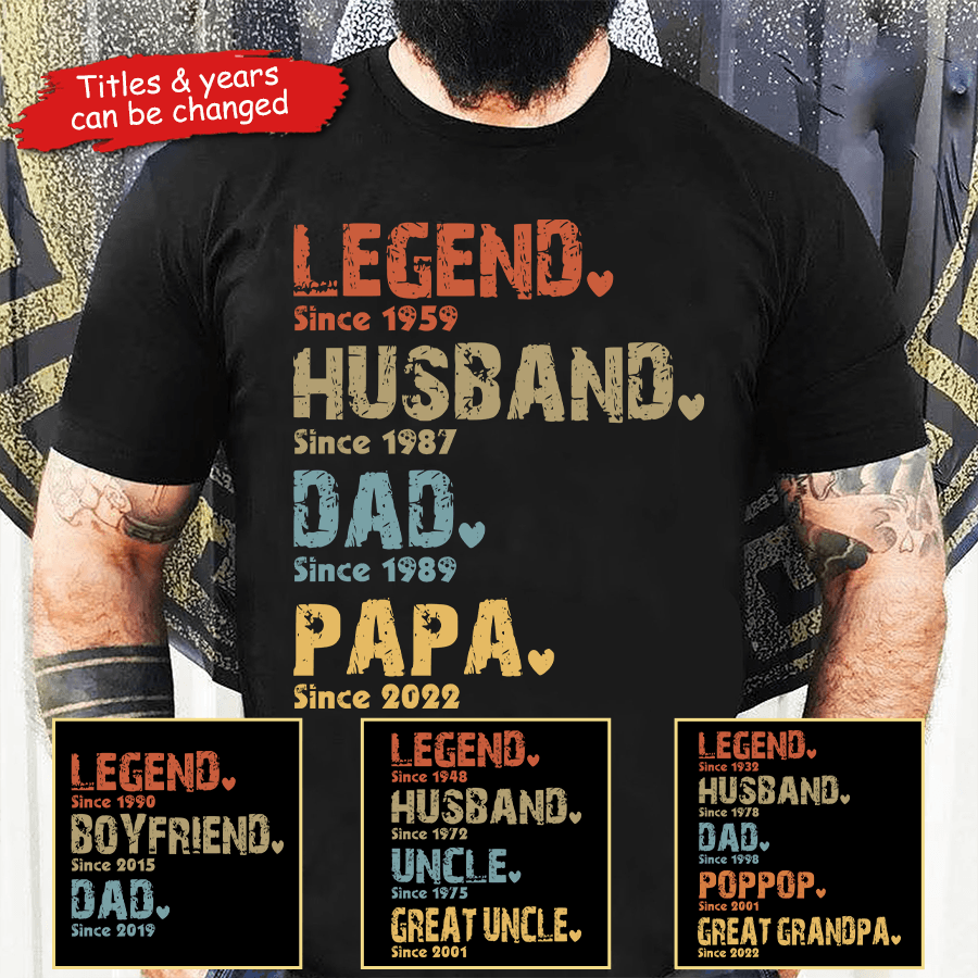 Legend, Husband, Dad, Grandpa: The Journey of a Lifetime - Personalized Custom Year T Shirt - Father's Day, Birthday Gift for Dad, Grandpa, Husband, Daddy, Dada, Papa, Dad Jokes - Suzitee Store