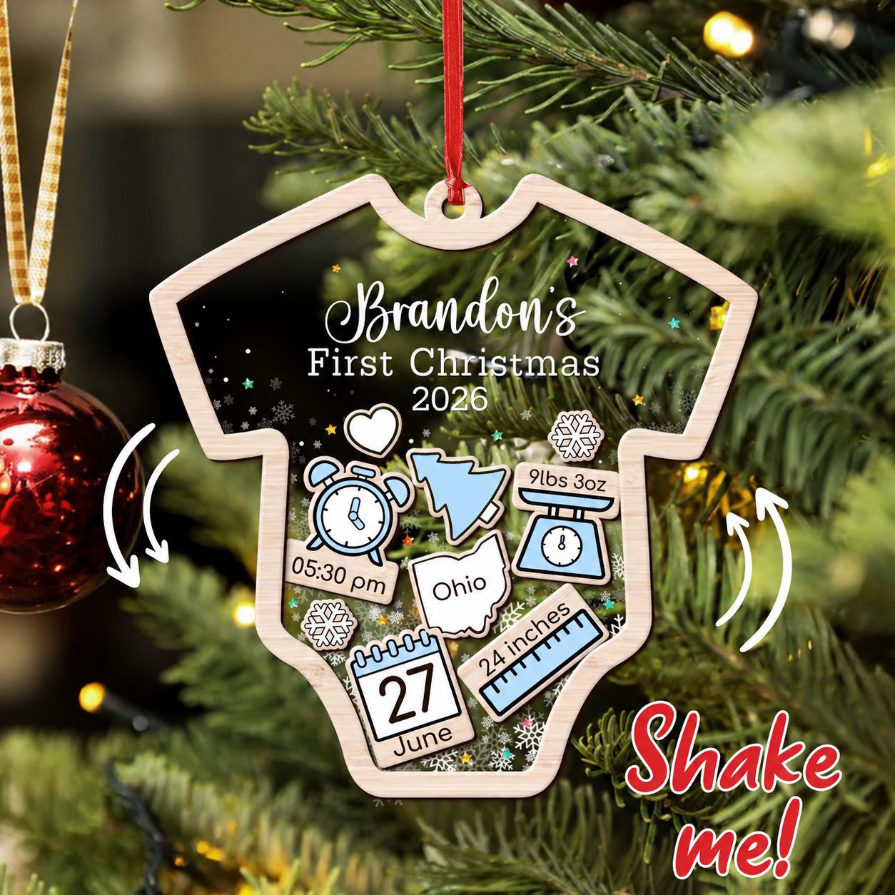 Custom Baby's First Christmas 2026 - Personalized Shaker Ornament - Customized Baby Name, New 1st Baby Gift, Baby Keepsake, 4D Shake Babies Ornament