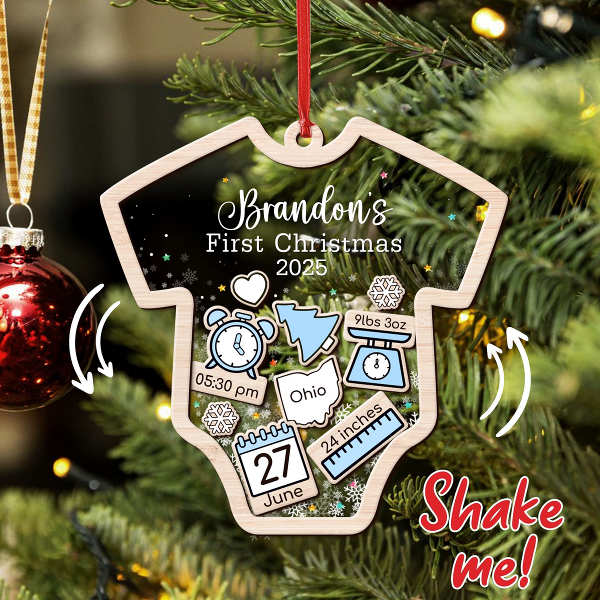 Custom Baby's First Christmas 2025 - Personalized Shaker Ornament - Customized Baby Name, New 1st Baby Gift, Baby Keepsake, 4D Shake Babies Ornament