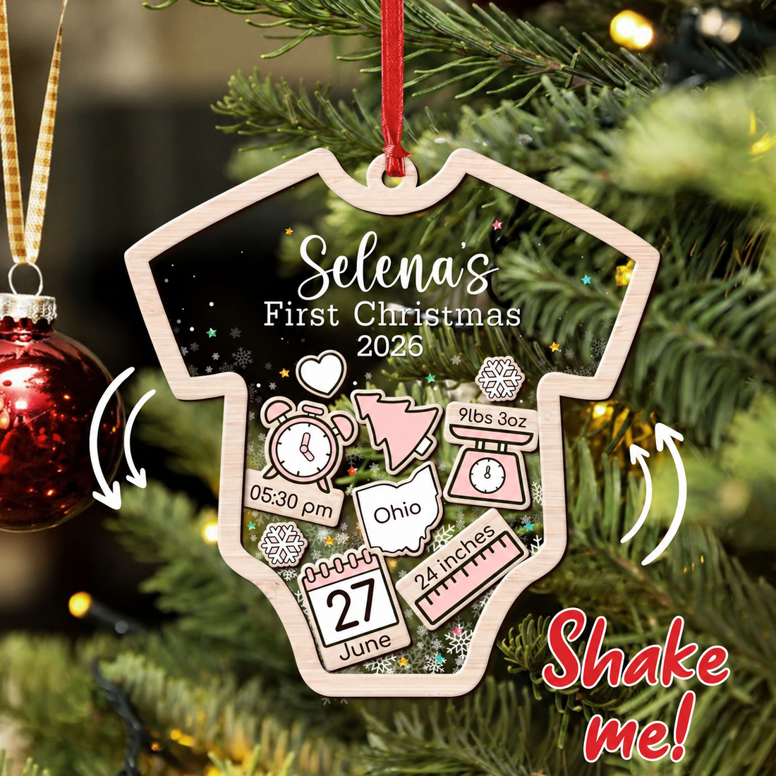 Custom Baby's First Christmas 2026 - Personalized Shaker Ornament - Customized Baby Name, New 1st Baby Gift, Baby Keepsake, 4D Shake Babies Ornament