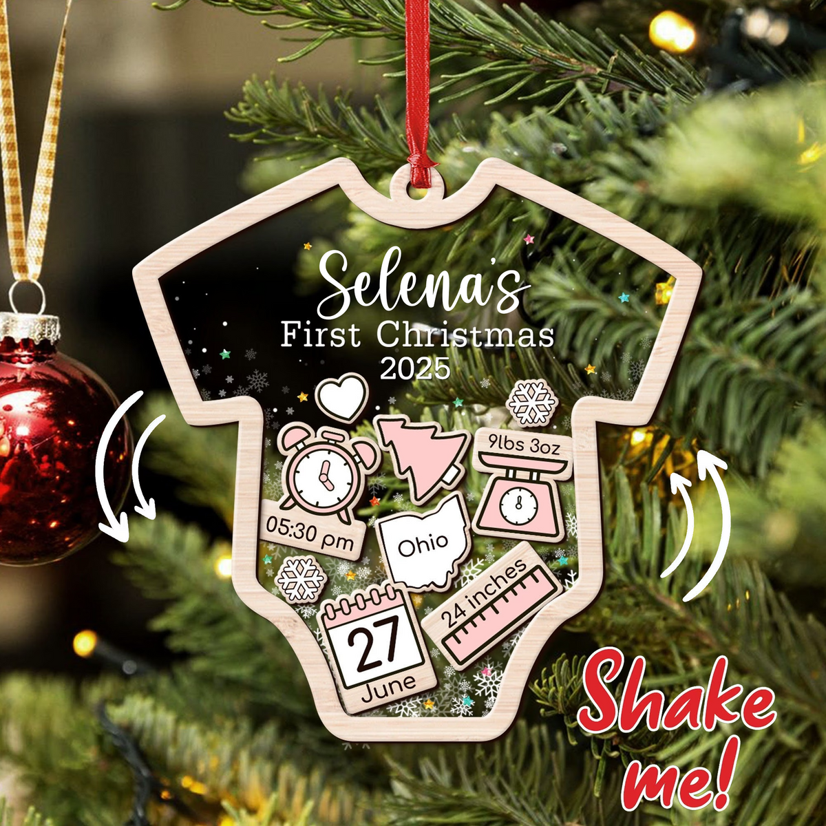 Custom Baby's First Christmas 2025 - Personalized Shaker Ornament - Customized Baby Name, New 1st Baby Gift, Baby Keepsake, 4D Shake Babies Ornament