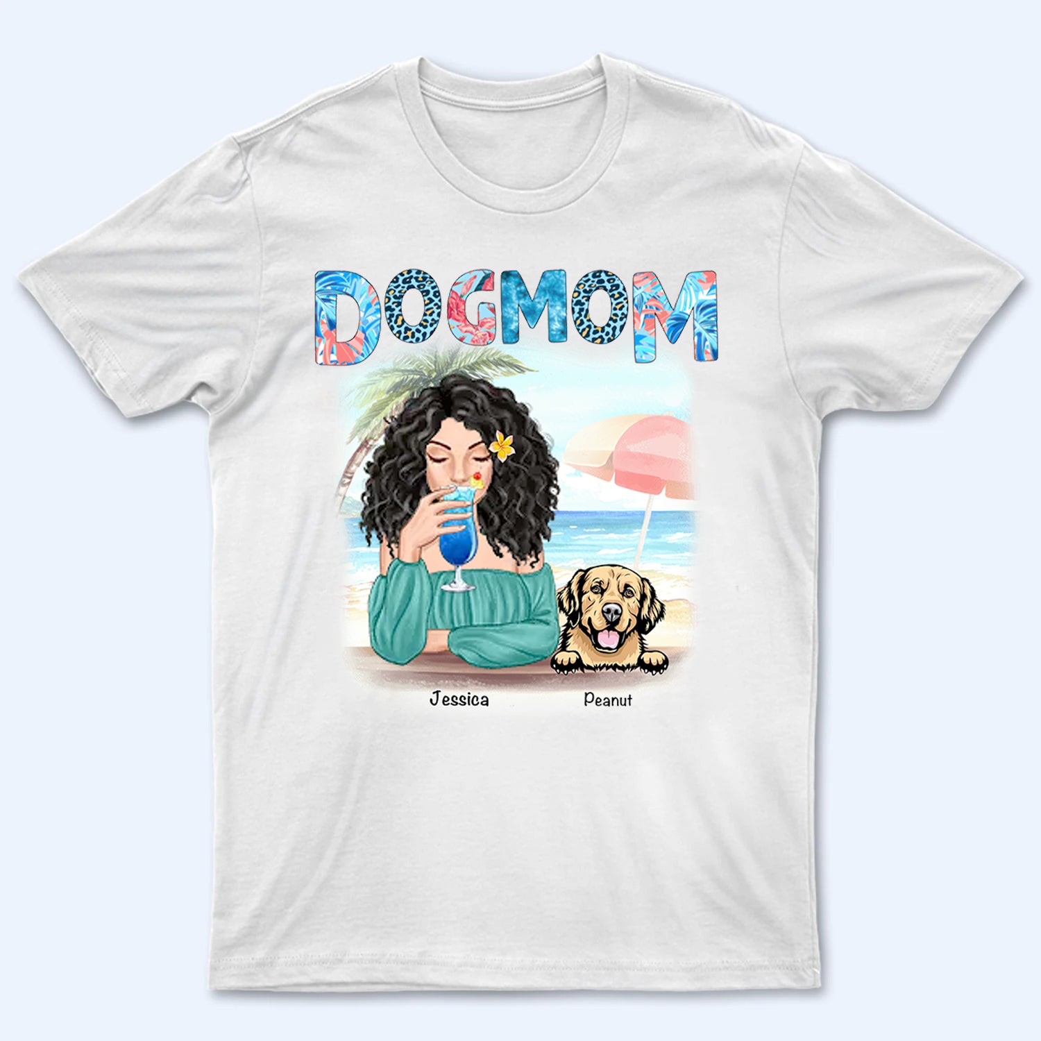 Dog Mom Summer Patterned - Personalized Custom T-Shirt - Gift for Women, Dog Mom, Dog Lovers