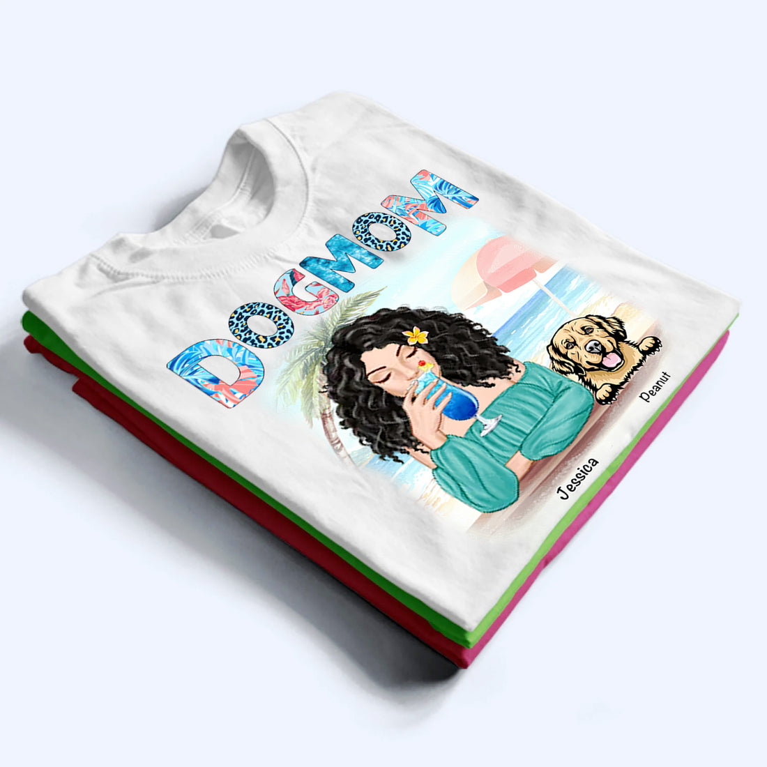Personalized Dog Mom Summer Patterned t-shirt, alternate view 3
