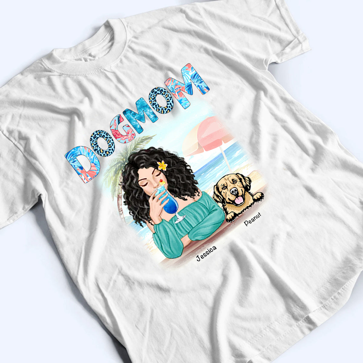 Dog Mom Summer Patterned - Personalized Custom T-Shirt - Gift for Women, Dog Mom, Dog Lovers
