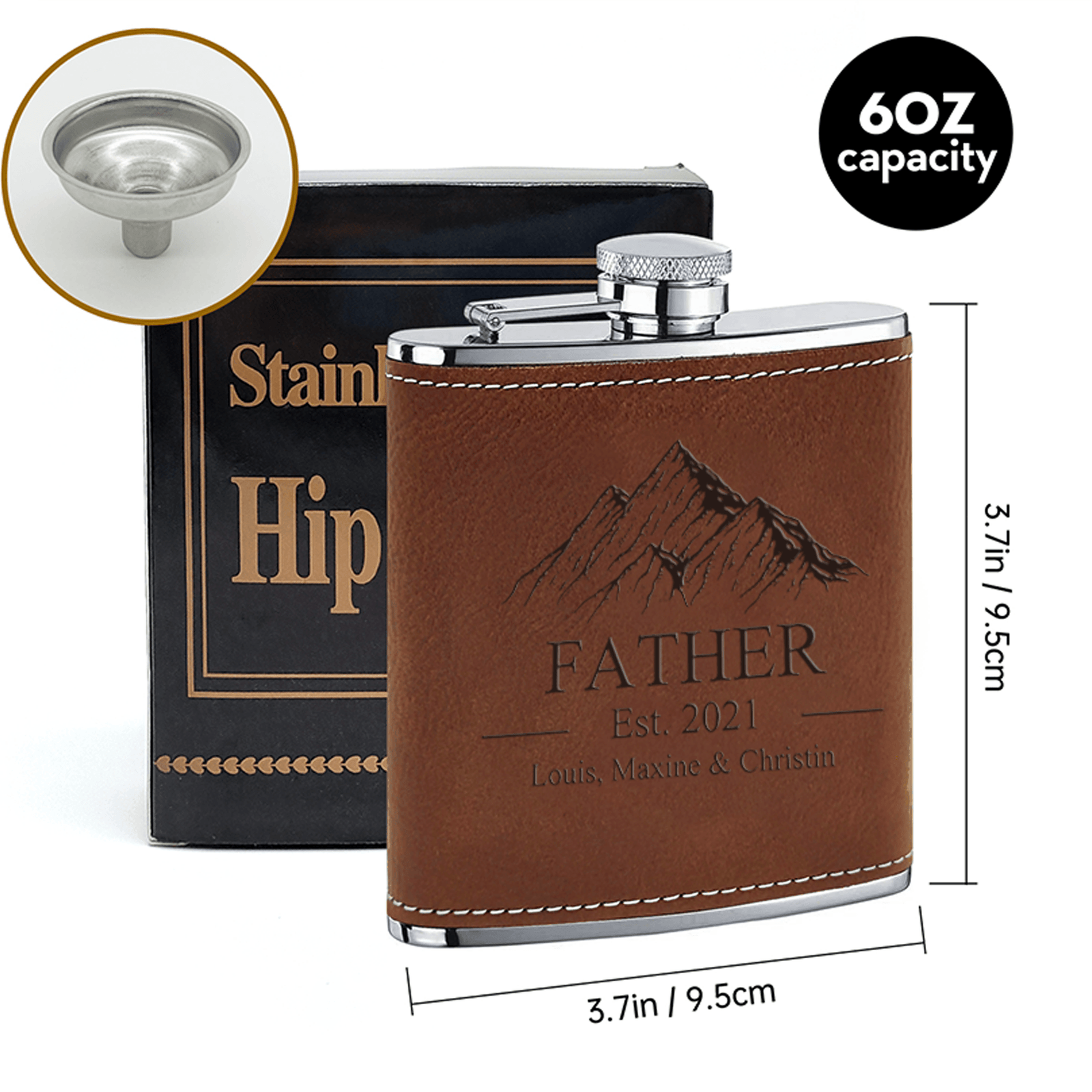 Established Father - Family Personalized Custom Hip Flask - Father's Day, Birthday Gift For Dad, Grandpa - Suzitee Store