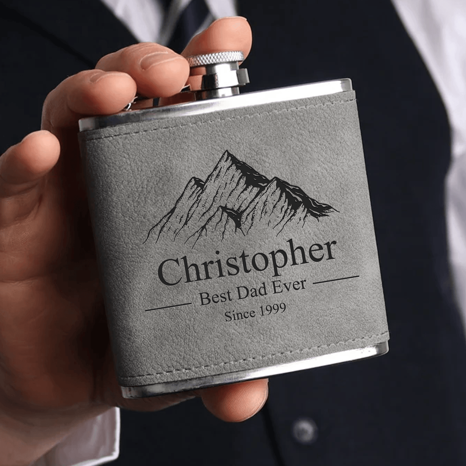 Established Father - Family Personalized Custom Hip Flask - Father's Day, Birthday Gift For Dad, Grandpa - Suzitee Store