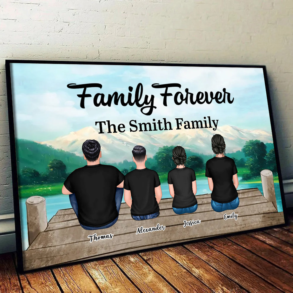 Custom Family Sitting poster, leaning against a wall on a wooden floor