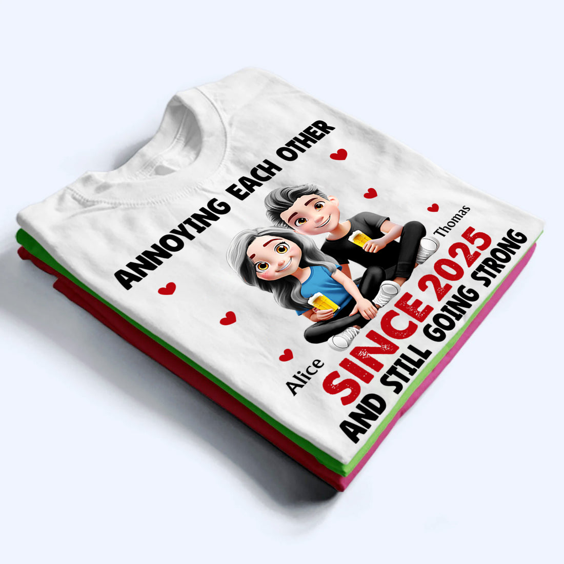 Personalized 3D Effect Couple Annoying Each Other t-shirt, alternate view 2