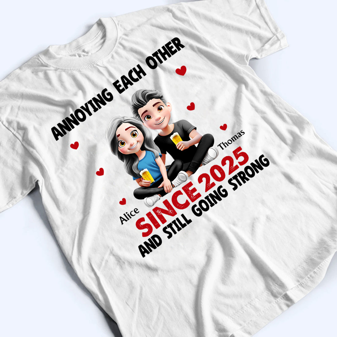 Personalized 3D Effect Couple Annoying Each Other t-shirt, alternate view 3