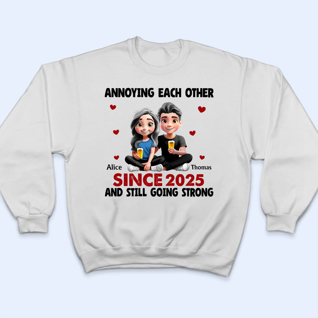 Personalized 3D Effect Couple Annoying Each Other t-shirt, alternate view 4