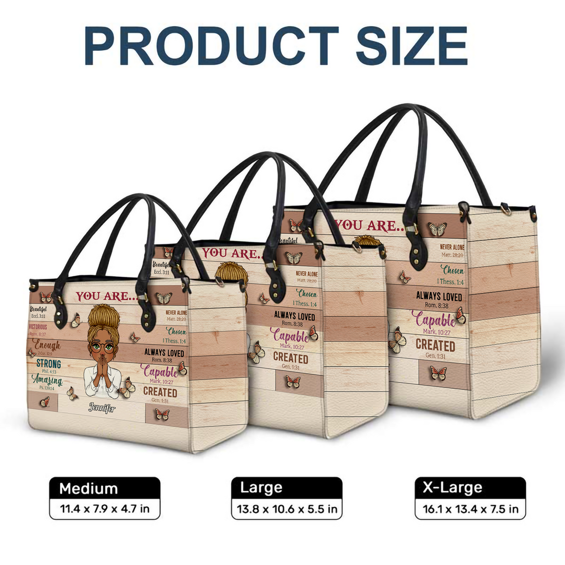 Personalized You Are Beautiful Strong leather handbag, worn on a beach