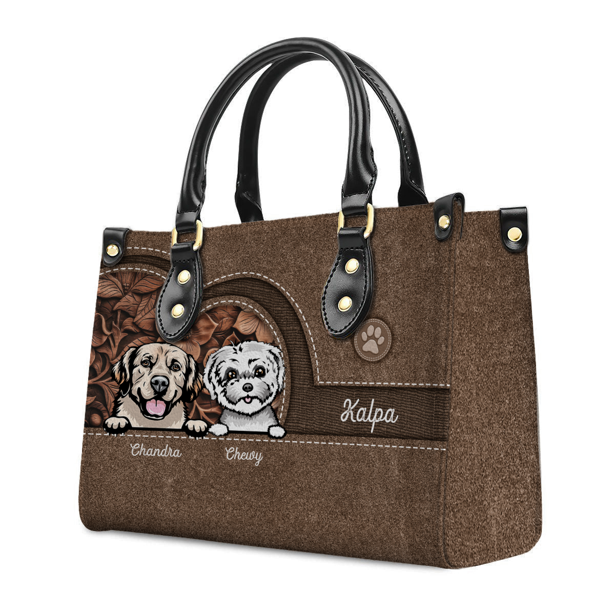 Dog Personalized Leather Handbag, Personalized Gift for Dog Lovers, Dog Dad, Dog Mom