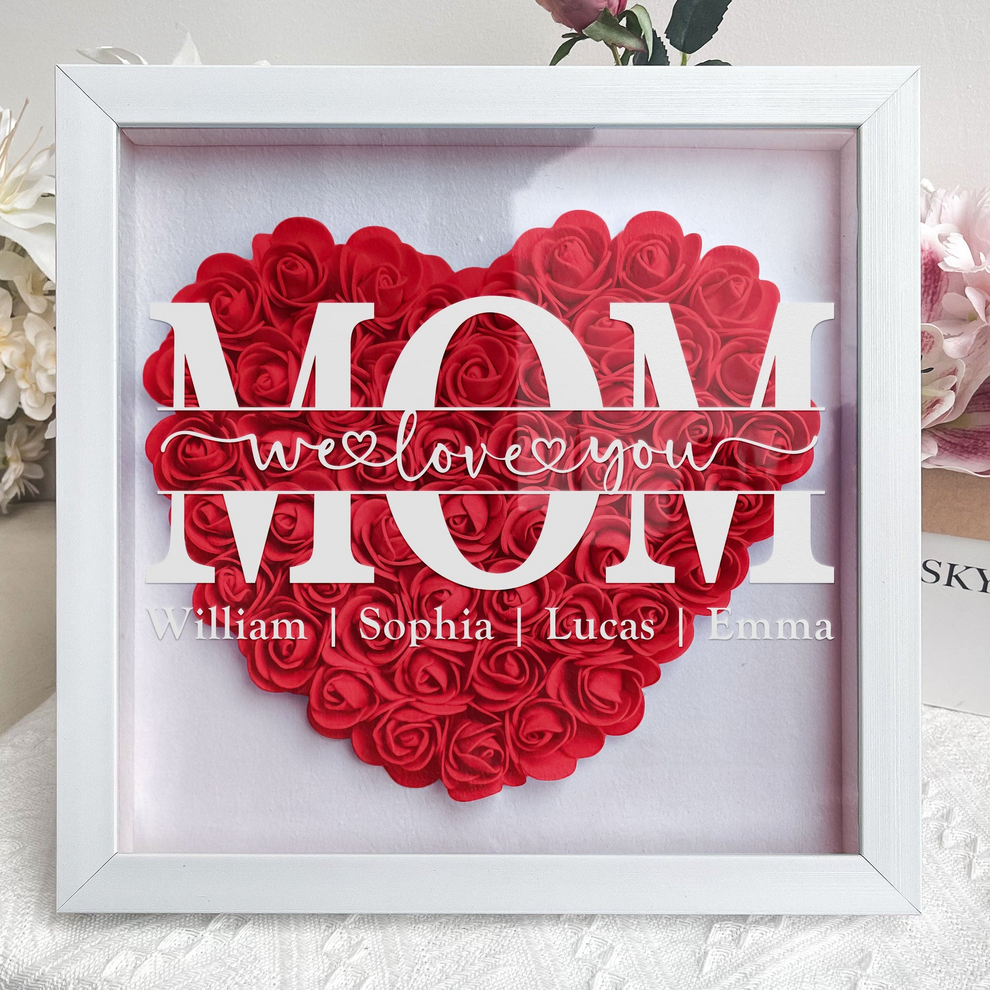 Personalized Mom We Love You flower shadow box, main view