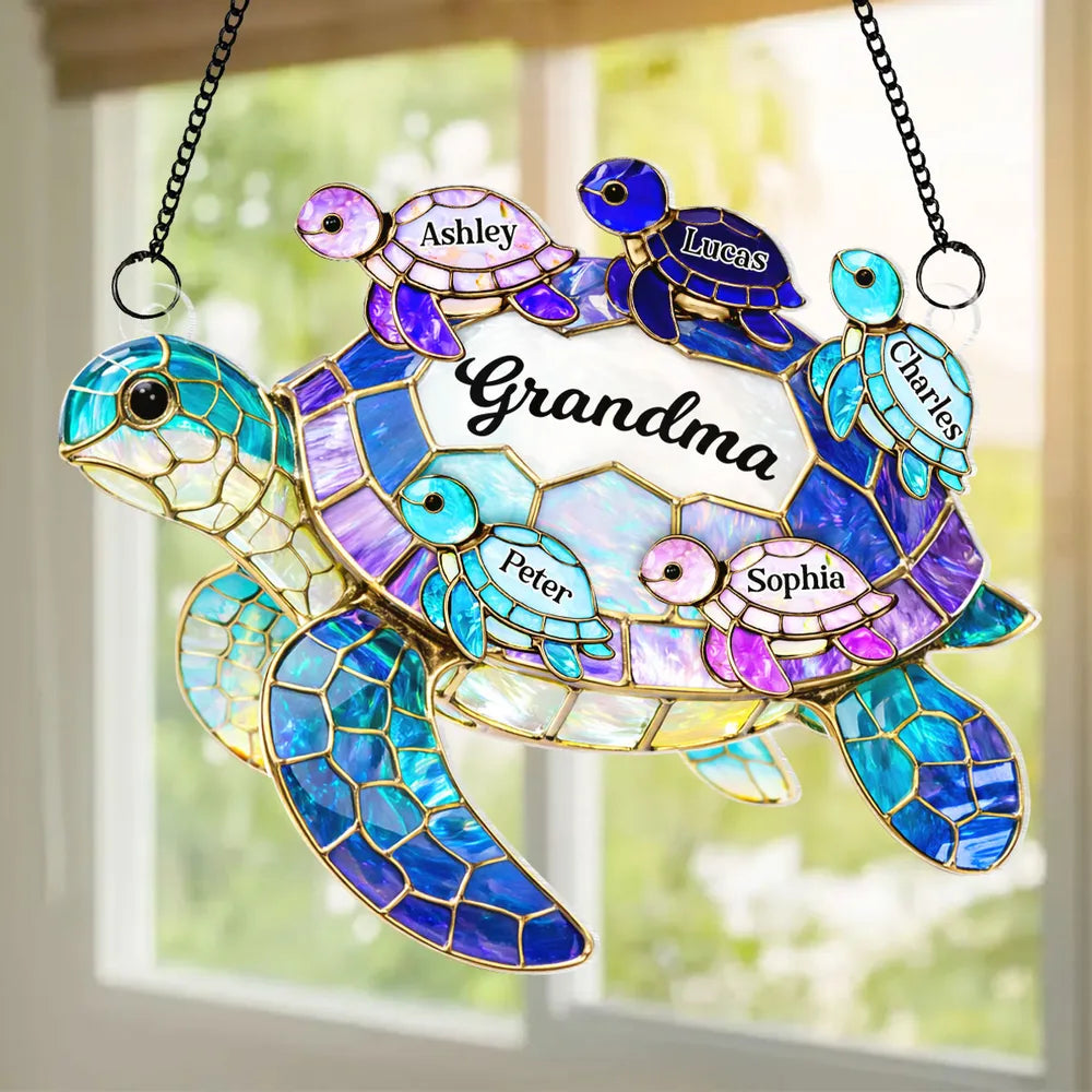 Mom Grandma Sea Turtle - Personalized Window Hanging Suncatcher Ornament - Mother's Day Gift For Mom, Mama, Mommy