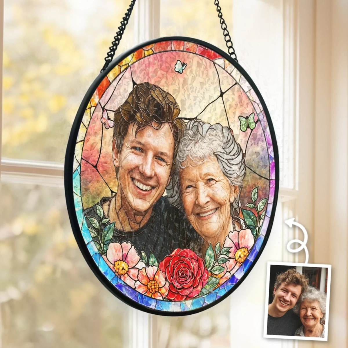 Mom Is My Superpower - Personalized Stained Glass Window Hanging Suncatcher - Mother's Day Gift for Grandma, Mom