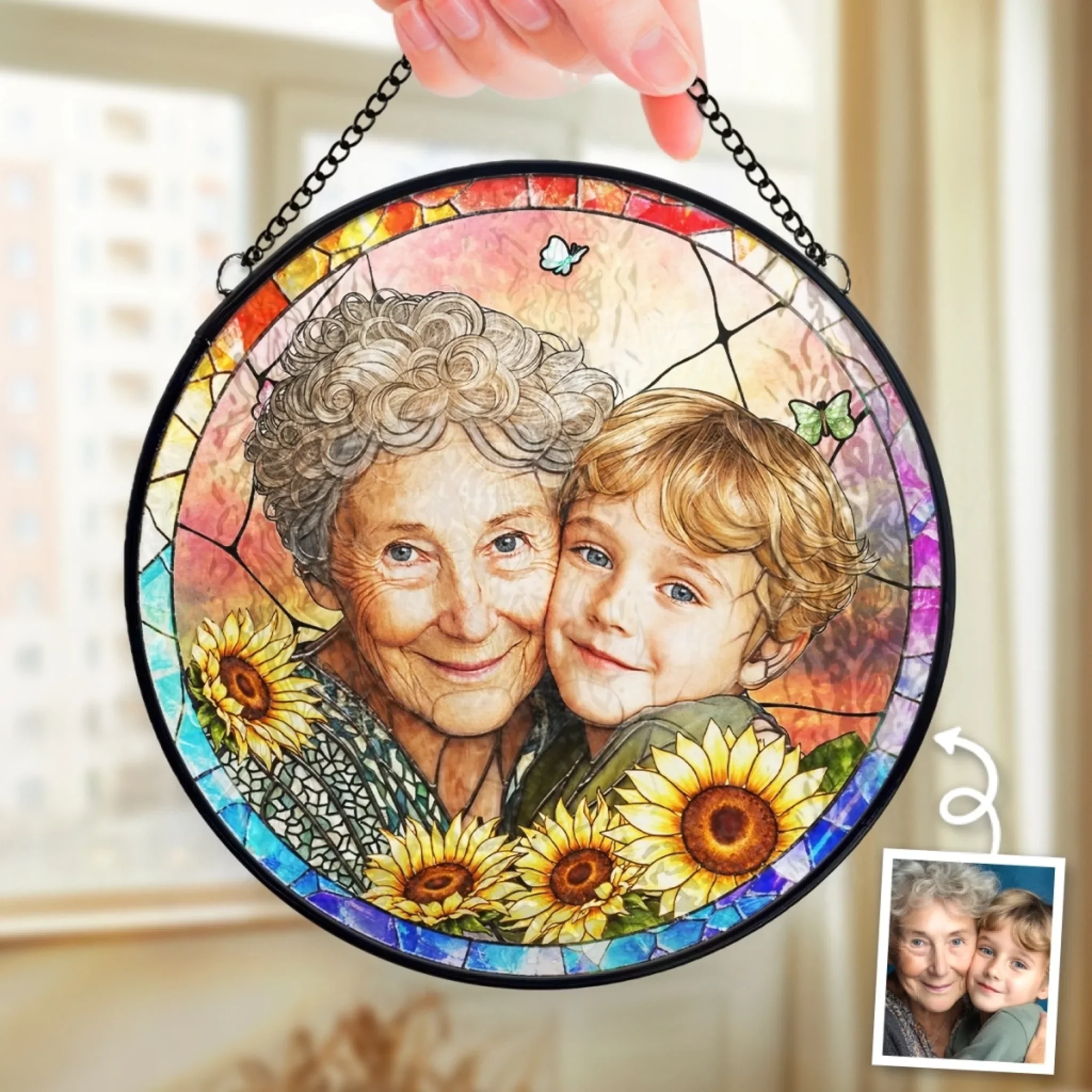 Mom Is My Superpower - Personalized Stained Glass Window Hanging Suncatcher - Mother's Day Gift for Grandma, Mom