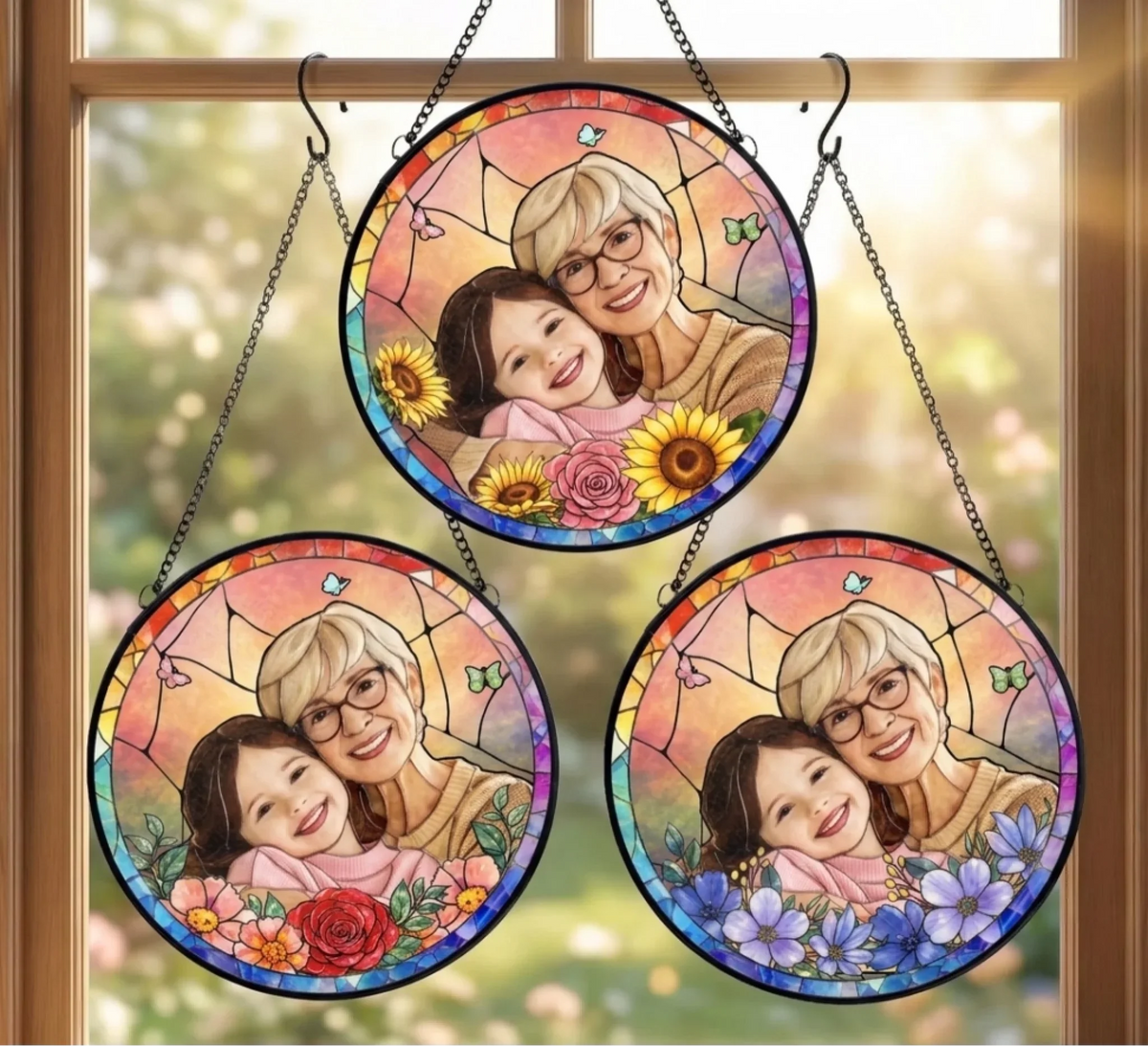 Mom Is My Superpower - Personalized Stained Glass Window Hanging Suncatcher - Mother's Day Gift for Grandma, Mom