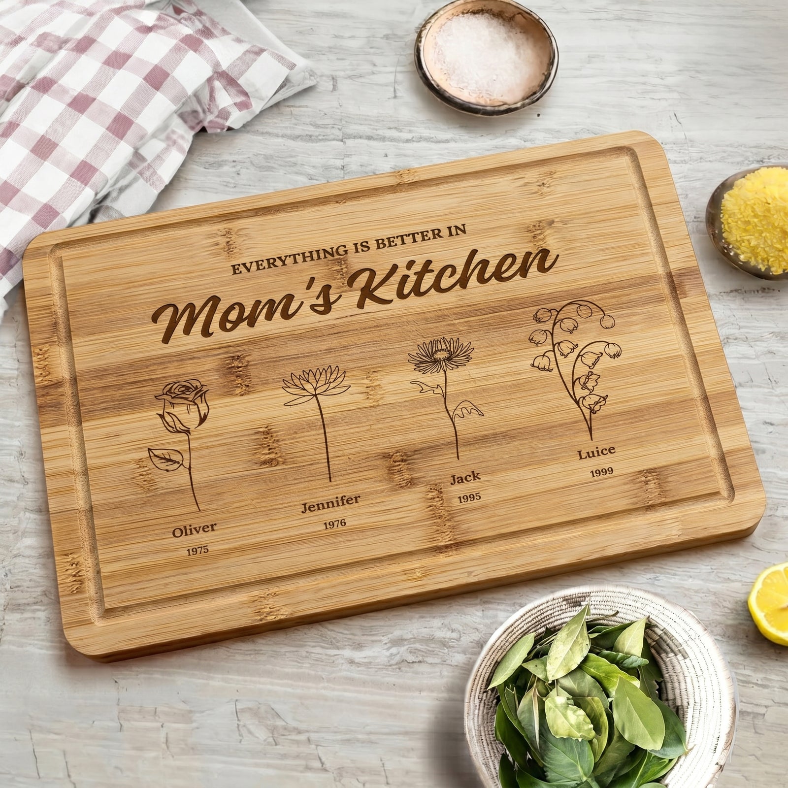 Everything Is Better In Mom's Kitchen - Personalized Engraved Wooden Cutting Board - Mother's Day Gift for Grandma, Mom