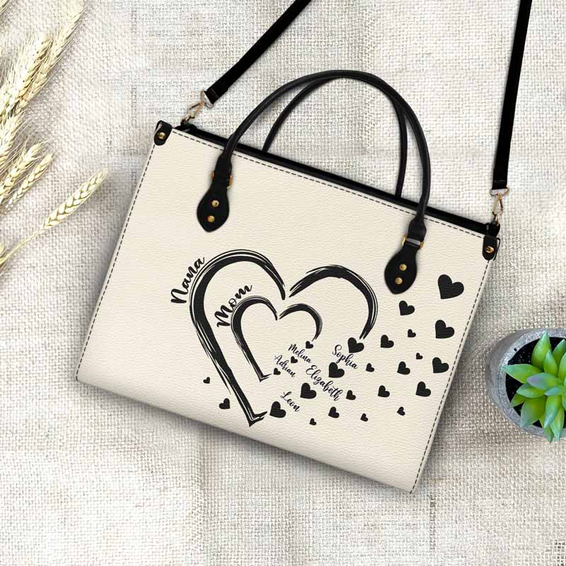 Mom's Grandma's Sweethearts – Personalized Leather Handbag for Mom, Wife, or Grandma | Birthday, Mother's Day or Any Occasion